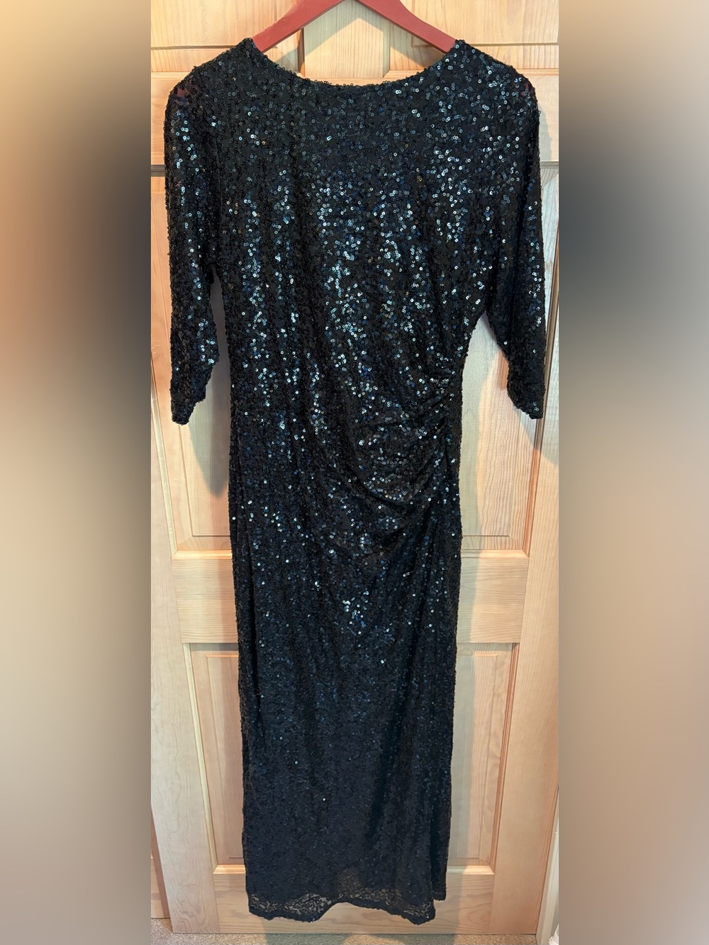 MARINA Black Long Sleeve Sequin Gown - Half Open Back Sz. 14